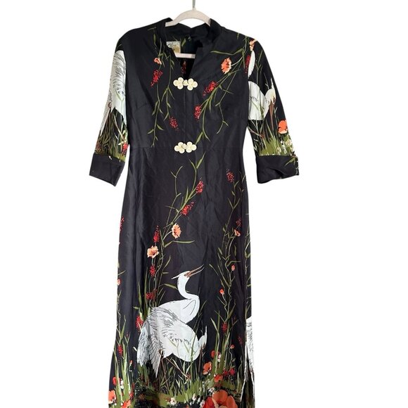 Alice of California vintage maxi dress Asian elegant quiet luxury kimono black - Picture 1 of 10